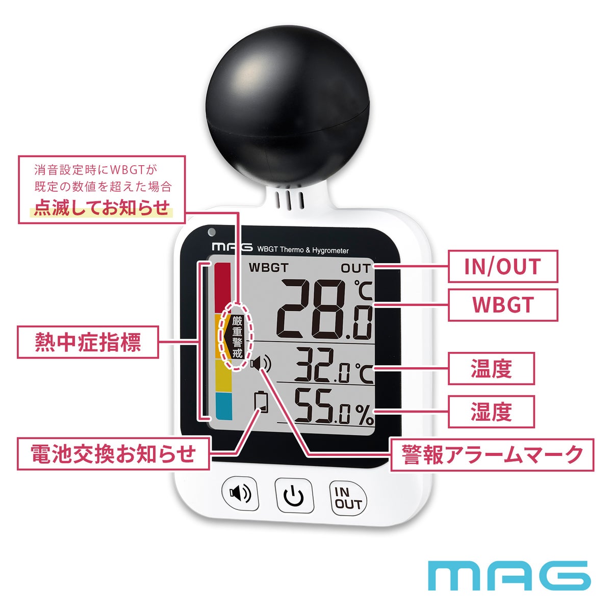 WBGT黒球式熱中症指数計 TH113WHZ【10台セット】